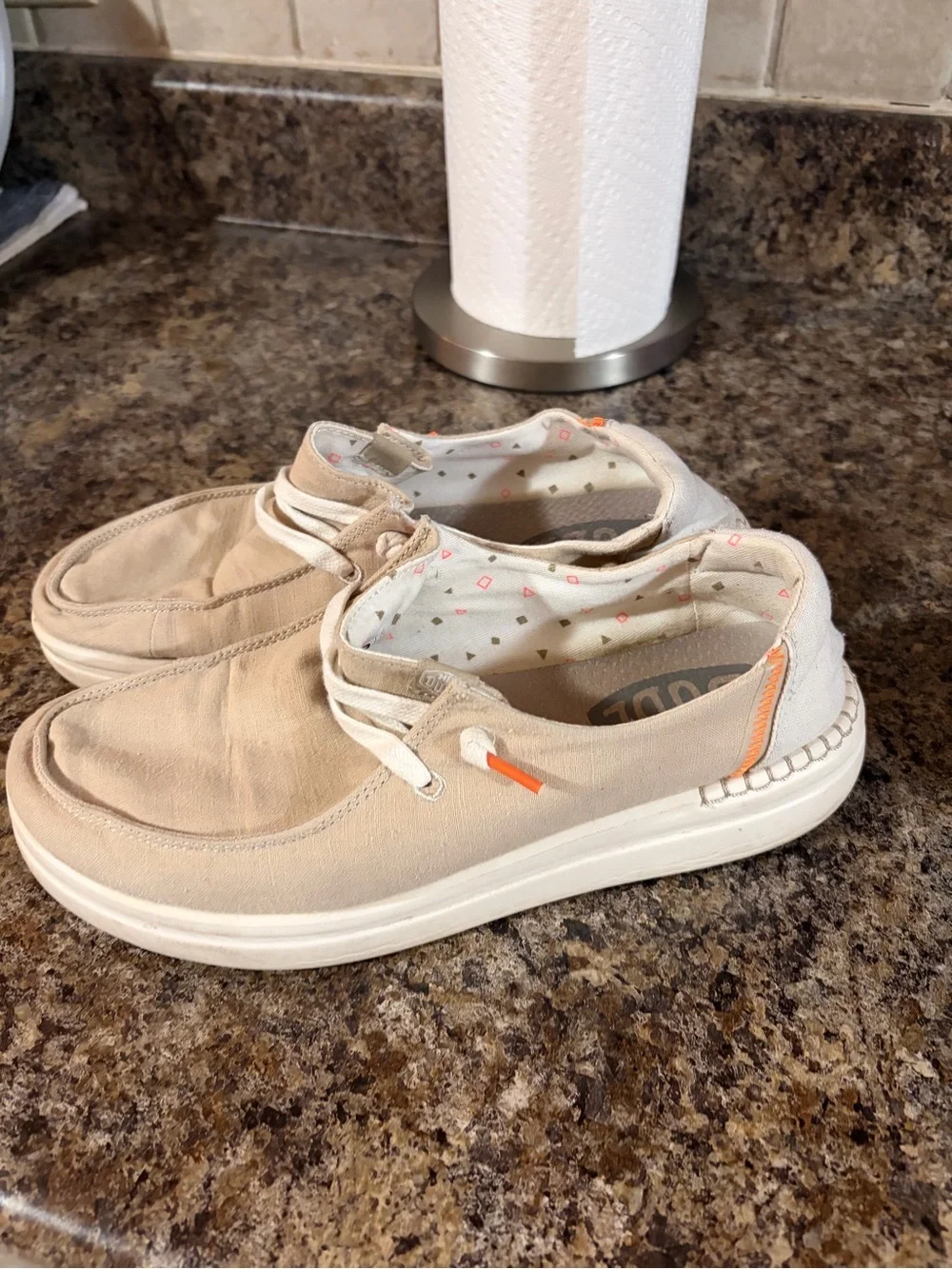 Hey Dude Women's Beige Canvas Slip-On Loafers